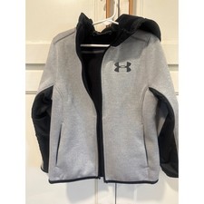 Under Armour ColdGear Kids Gray Black Full Zip Hooded Jacket YXS Loose Fit