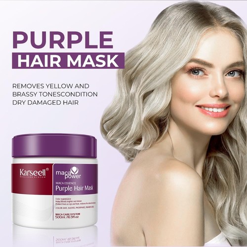 Mascarilla capilar Karseell púrpura para cabellos rubios gris plata resaltados - 500 ml - Imagen 2 de 6