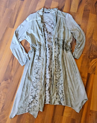 BIBA lange Shirtjacke Kurzmantel Shirt Bluse Jacke Spitze & Makrameespitze Gr.40