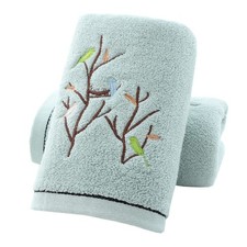 Hand Towels Set of 2 Embroidered Bird Tree Pattern 100 Cotton Absorbent Soft...