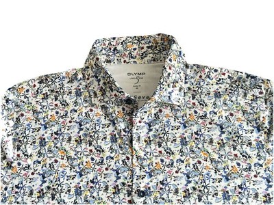 OLYMP LEVEL 5 24/Seven Men s Shirt 40 S Body Fit Floral Dynamic Flex Jersey
