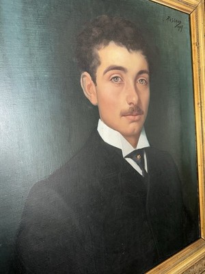 Antique Dapper Man Oil Painting - Signed French Portrait, Gold