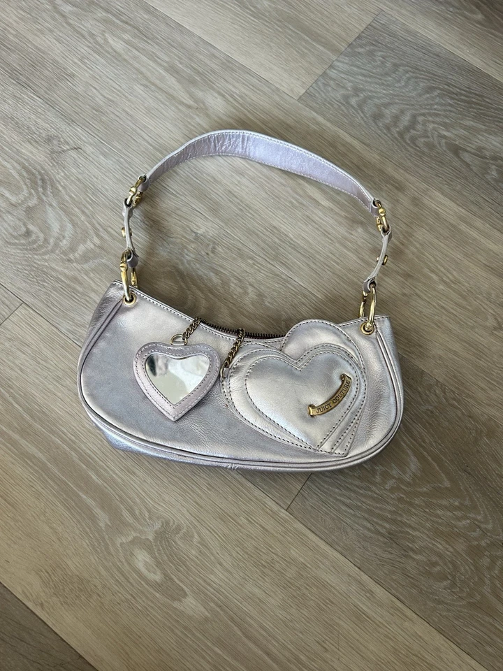 Bolso de Hombro Vintage Juicy Couture Corazón Metálico Rosa Lavanda Cuero Genuino Foto 2 de 4