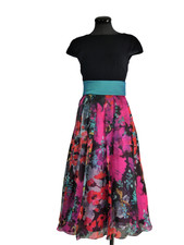 Theia Couture dress,black,multicolor water silk midi,size 8 Sale!