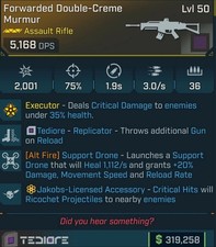 Borderlands 4 🌟 MURMUR 🌟 JAKOBS TEDIORE REPLICATOR SUPPORT DRONE 🌟 MAX DPS 🌟