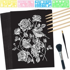 Scratch Paper Art Set 50 Sheets 8x11in Black Coated Scratchboard Large Scratc...