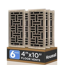 6-Pack 4x10" Heavy Duty Walkable Floor Register Antique Brass Vent Covers