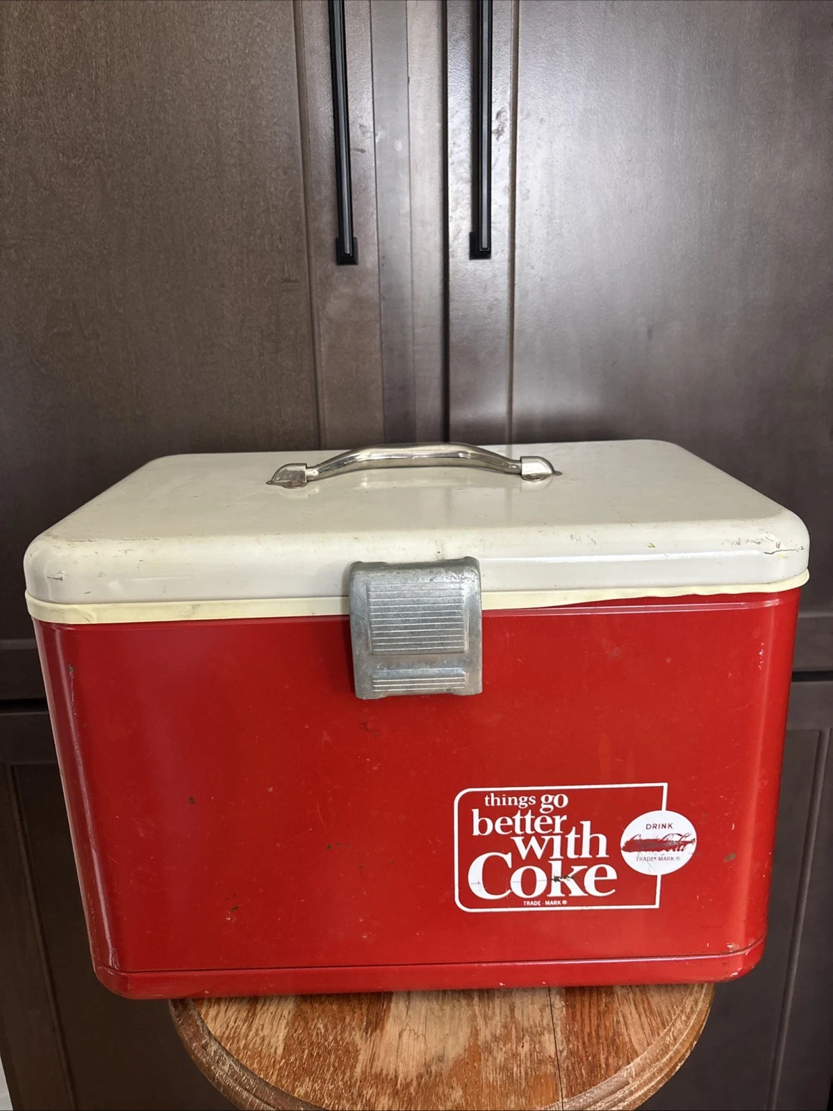 1950’s VINTAGE Coca Cola PICNIC Cooler Metal Classic Rare 16 X 10 White Top
