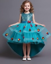 Girls Baby Blue Dress with flower without Sleeves For Birthday, Wedding Size 3T