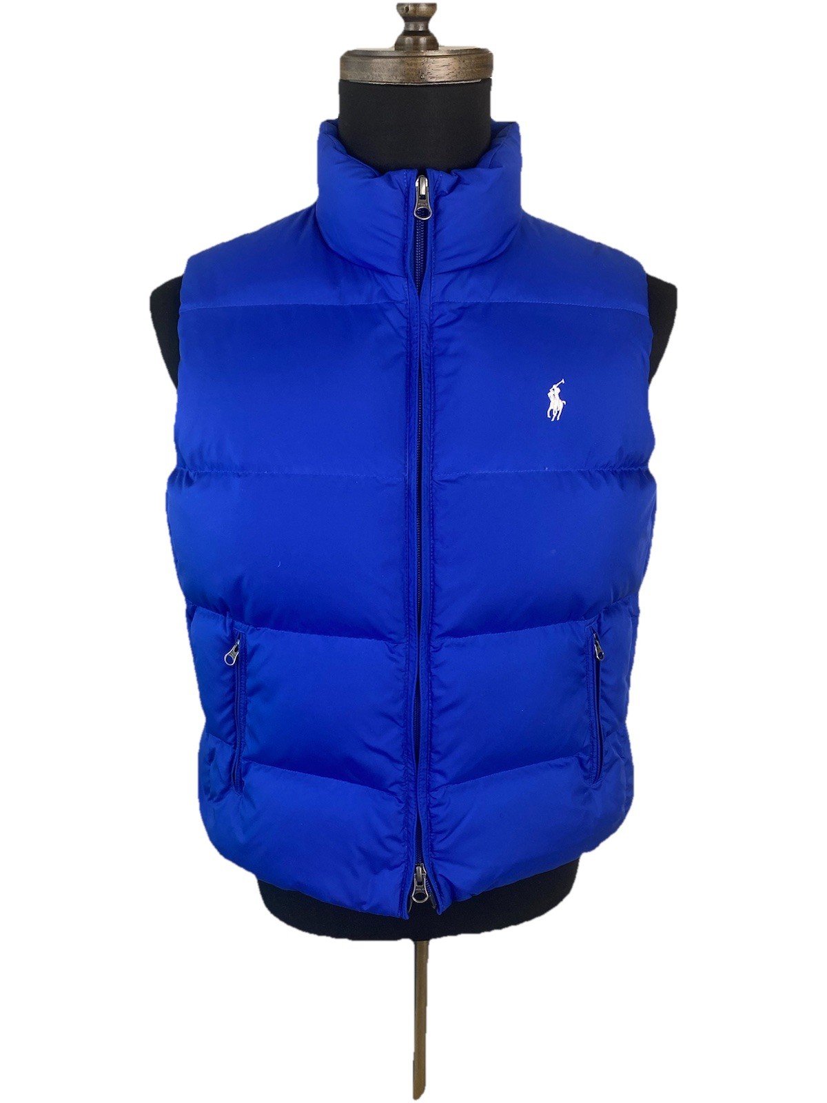 Ralph Lauren Sport piumino gilet donna blu medio trapuntato full zip bianco pony