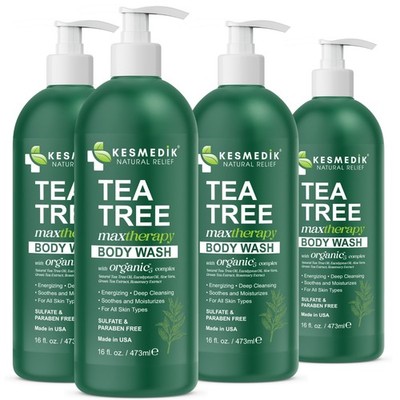 Kesmedik Tea Tree Body Wash, Holistic Antifungal & Antibacterial Body Wash - 4PK