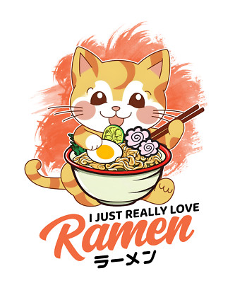 Ramen Phone Sticker (2 Inch) Funny Joke Cat Asian Cuisine Food Delicious 