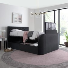 Velvet TV Bed, Sherlock Grey Velvet Ottoman Electric TV Bed,  4ft6, 5ft, 6ft