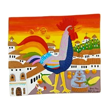 Rooster Ceramic Folk Art Tile Olmos Hermanos Workshop Pujili Ecuador Signed