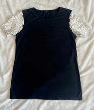 Black Shirt With White Floral Lace Sleeves Sz S In Women  s