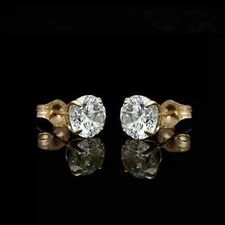 1Ct Round Cut Lab Created Diamond Solitaire Stud Earrings 14K Yellow Gold Finish
