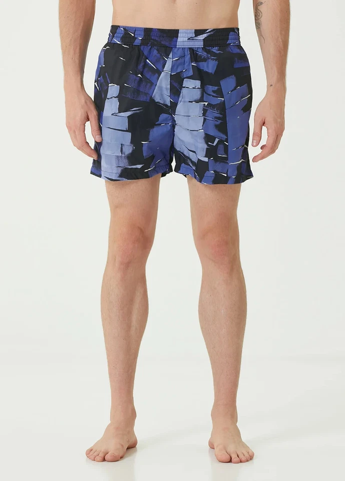 SALVATORE FERRAGAMO Azul y Negro Estampado Gráfico Nylon Bañador Shorts XL Auténtico Foto 2 de 4