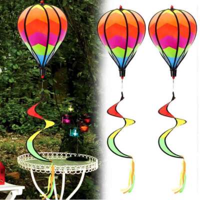 2PCS Hot Air Balloon Wind Spinner Geometric 3d Rotating Windmill Twister Hanging