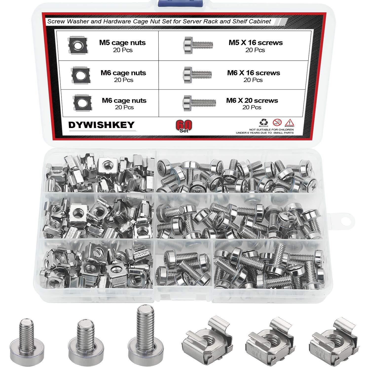 Cage Nuts and Screws, 60Set Square Hole Hardware Cage Nuts & Mounting Screws ...