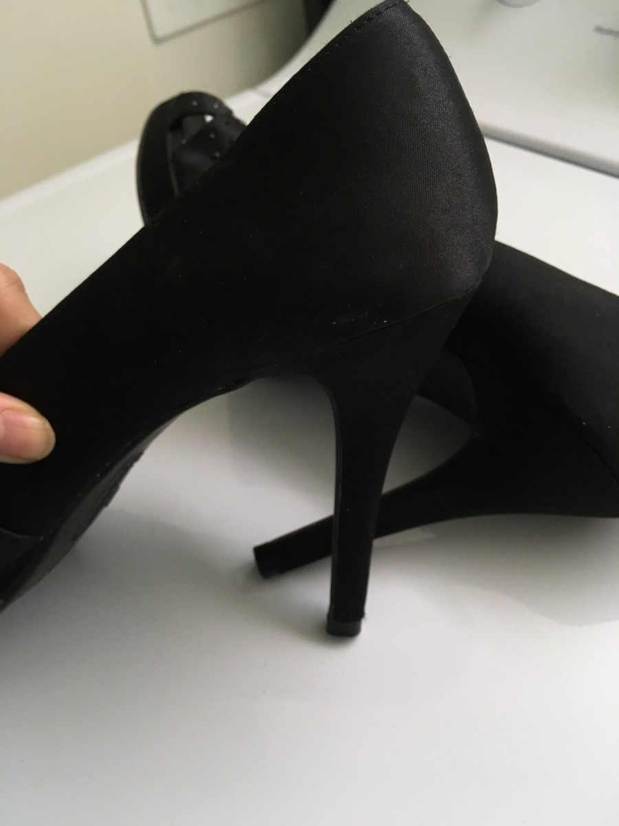 Chaussures à Talons Fioni Femme Noires Effet Soie - Pointure 7, Bout Ouvert, Talon Moyen, Occasion