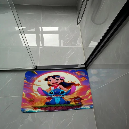 Lio & Stitch Four-Piece Bathroom Set: Shower Curtain, Mat, Toilet Seat Cover