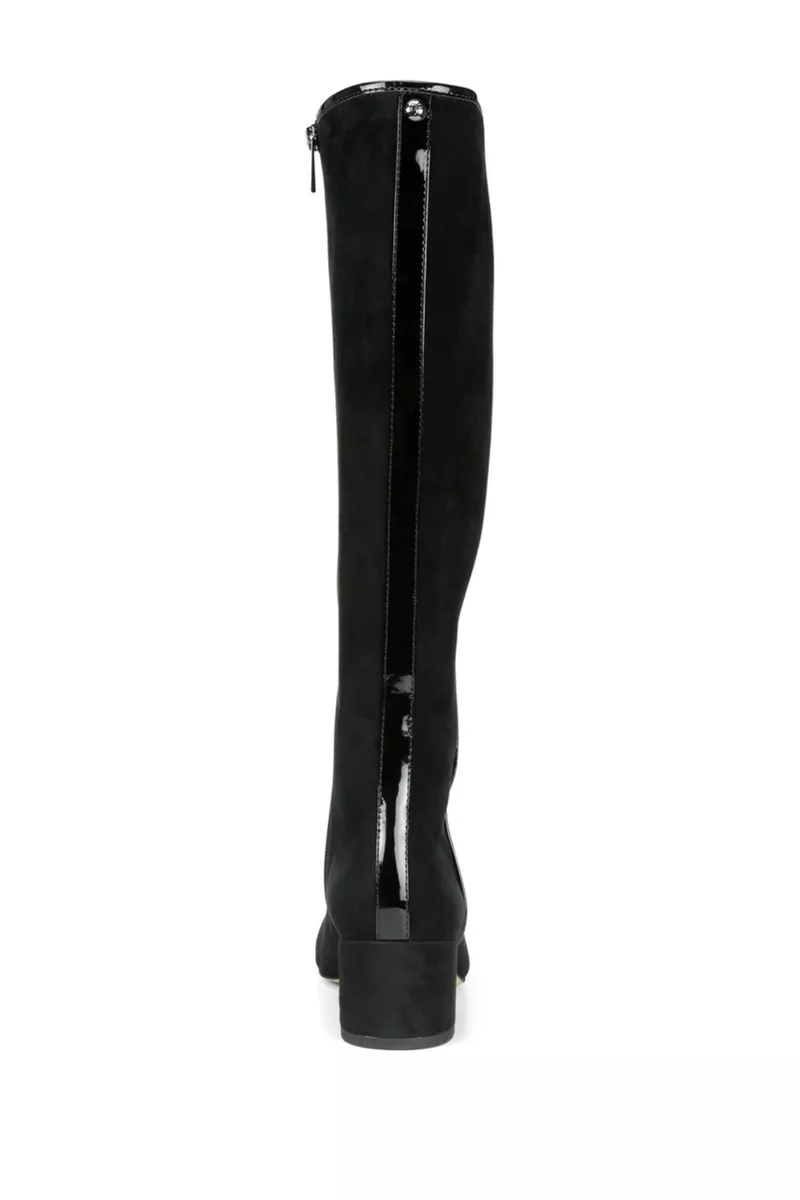 350 DONALD PLINER CAMILLE Suede PATENT TRIMMING High Boot BLOCK