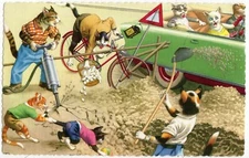 Mainzer - Eugen Hartung Cats Postcard 4717 - Road Repairs Crew - Spain Printing