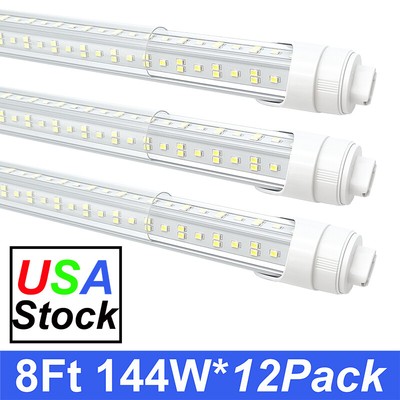 12Pack HO R17d T8 8FT LED Shop Lights 144W 18000LM 8' LED Tube Light Bulbs 6500K