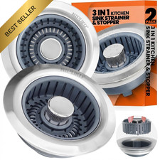2 Pack Kitchen Sink Drain Strainer 3 in 1 Stainless Steel Pop Up Stopper 3.5"