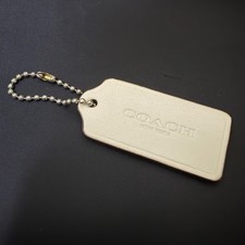 Vintage COACH Hang Tag Bag Charm Keychain leather White From Japan