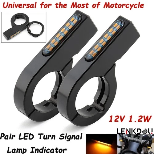 Black 55-58mm LED Turn Signal Clamp Light Fork Tubes Amber For All Motorcycles
