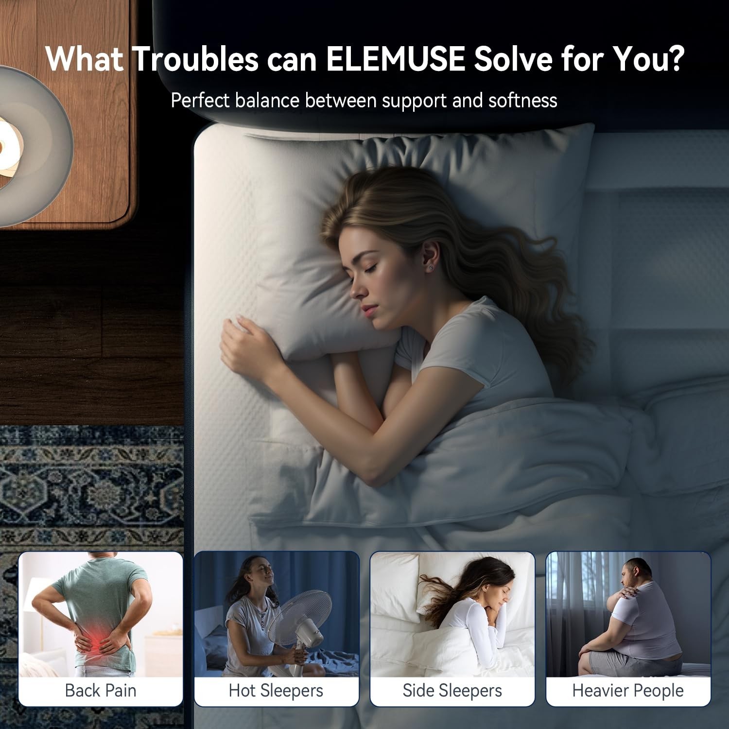ELEMUSE 3 Inch Cooling Memory Foam Mattress Topper King, 2 Inch Pressure-Reli...