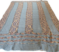Hand Knit Vintage Blue Variegated Acrylic Throw Blanket 50 x 70 Textured Afghan