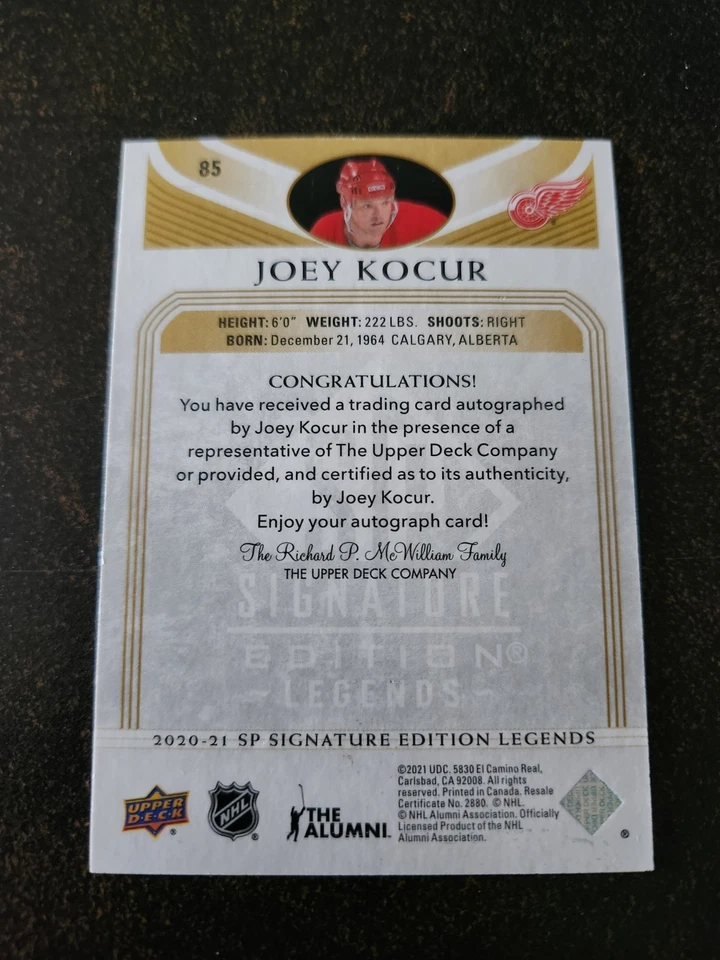 2020-21 SP Signature Edition Legends - Joey Kocur - Gold Spectrum Auto - Image 2 of 2