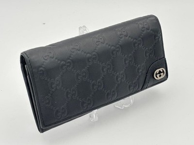 GUCCI Guccissima Leather Long Wallet Black GG Monogram Purser Men Women Genuine