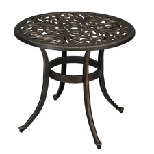 Outdoor Patio Round Dining Table Cast Aluminum All-Weather W/ Umbrella Hole