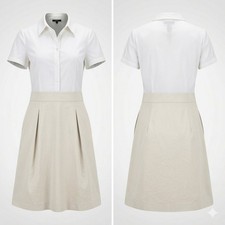 Theory Womens Dress Size 10 White Tan Two Tone Button Down Shirtdress OldMoney