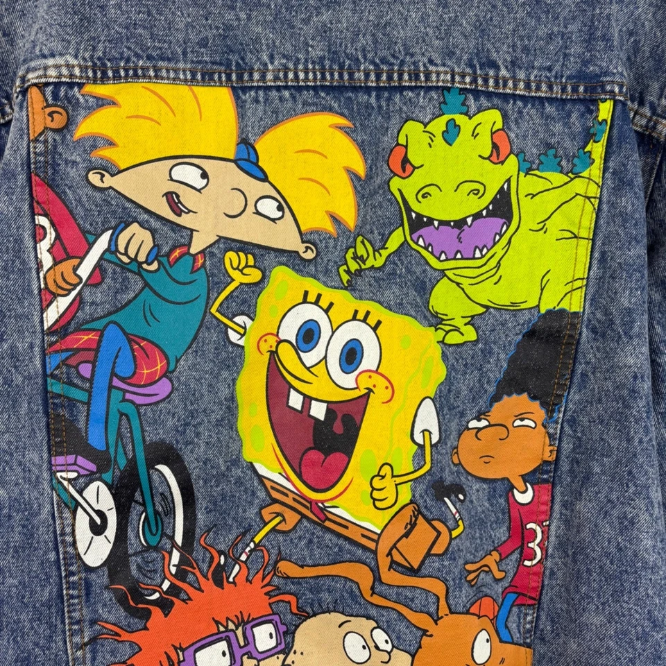 Members Only Nickelodeon Jean Denim Jacket 2XL Rugrats Hey Arnold SpongeBob - Image 2 of 4
