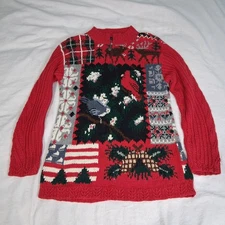 Vintage Eagles Eye Heavy Chunky Knit Deer Trees Bird Sweater Cabincore Holiday