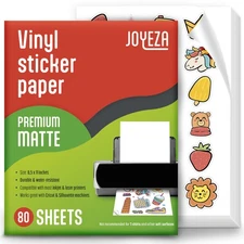 Premium Printable Vinyl Sticker Paper for Inkjet Printer - 80 Sheets Matte Wh...