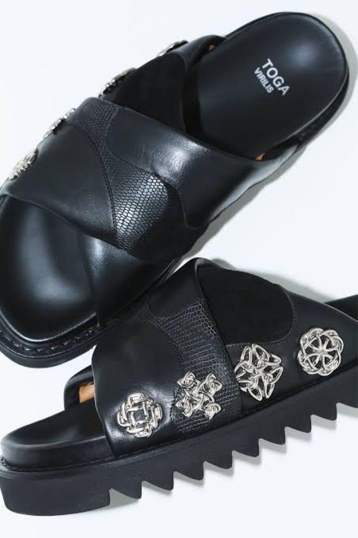 SAOLA Sandali Toga Virilis metallo squalo pelle nera uomo 11 casual suola spessa