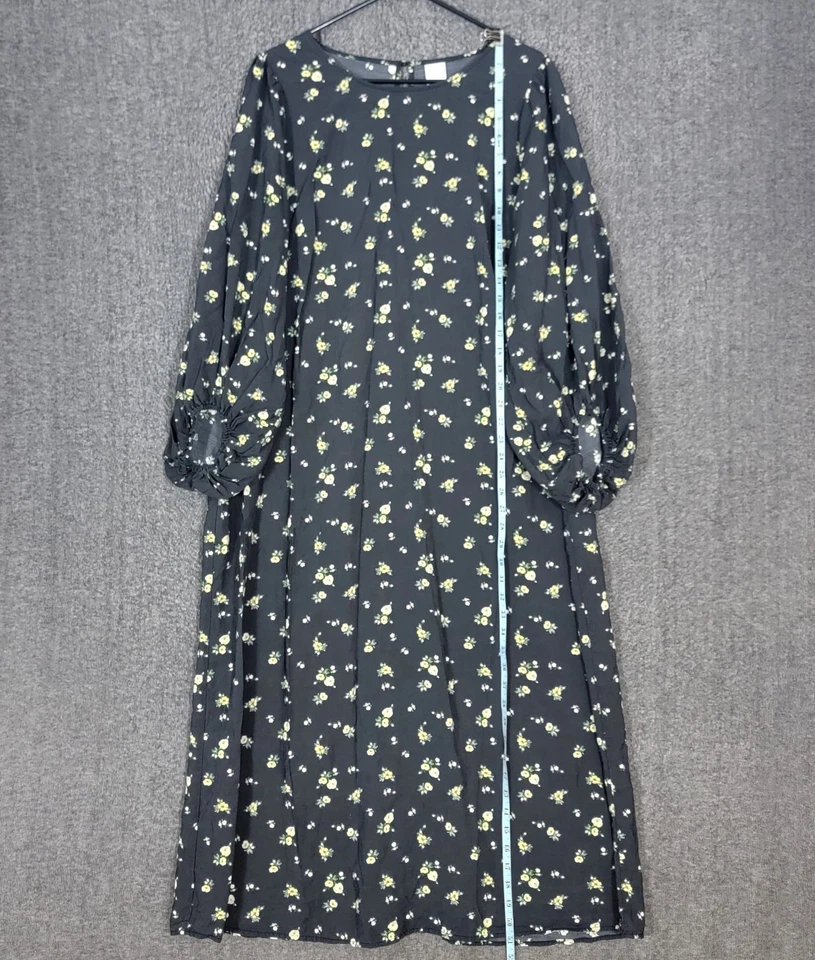 H&M Maxi Dress Womens XL Black Floral Cottagecore Farmhouse Peasant Prairie - Image 3 of 4