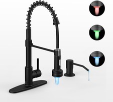 Bronze Kitchen Faucet Pull-Down Sprayer w/ Soap Dispenser LED Single Hole