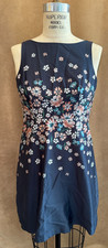 00P Ann Taylor LOFT Petite Blue Floral Sunshine Fit & Flare Dress Sheath Lined
