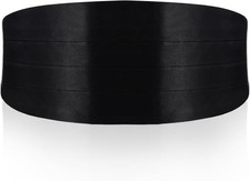Men's Solid Color Black Cummerbund with Adjustable Band for Tuxedo Prom