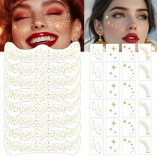 Glitter Freckles, 32 Pcs Sparkle Freckles 32 pcs Freckle Tattoo, Gold 