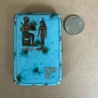 Blue Enamel Pocket Cigarette/Tobacco Case Egyptian Figure Design Hinged Straps