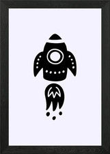 Black Rocket Ship Illustration on W Framed Wall Art Poster Canvas Print Picture