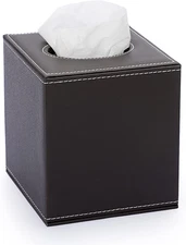 Square Leather Tissue Box Cover - Stylish Cube Tissue Box Holder with Magnetic B