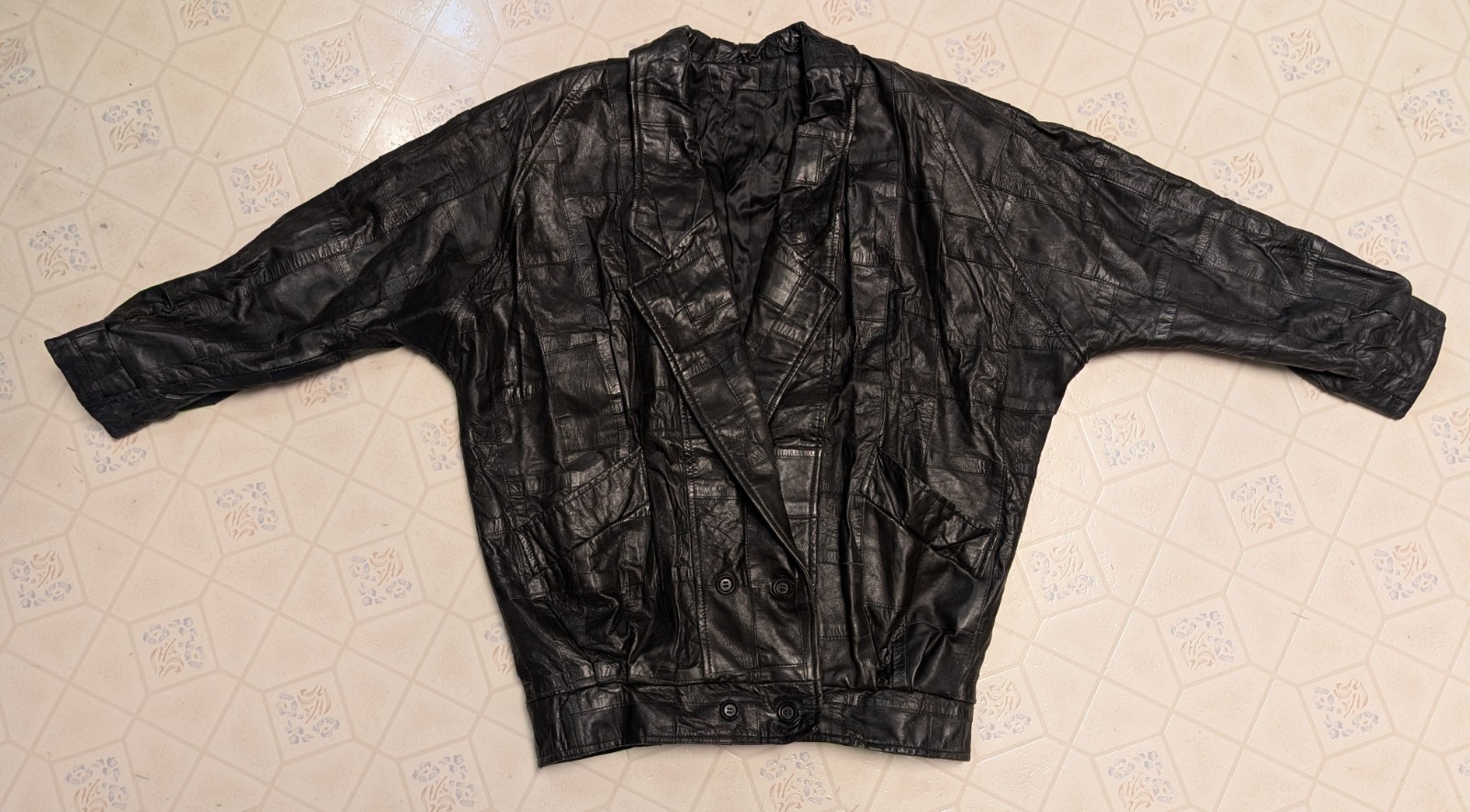 Women's Small Black Patchwork Leather Jacket Made… - image 1